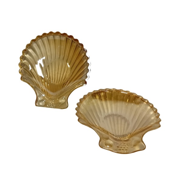 Jeannette Glass Other - Set 2 Jeanette Marigold Carnival Glass Clam Seashell Trinket Dish‎ Candy Tray